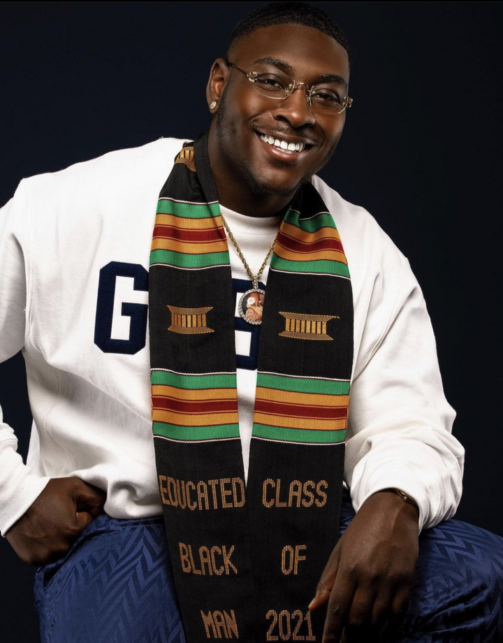 Educated Black Man Kente Cloth Graduation Stole. Class of 2021 graduate, available for Class of 2023 and 2024 graduates.