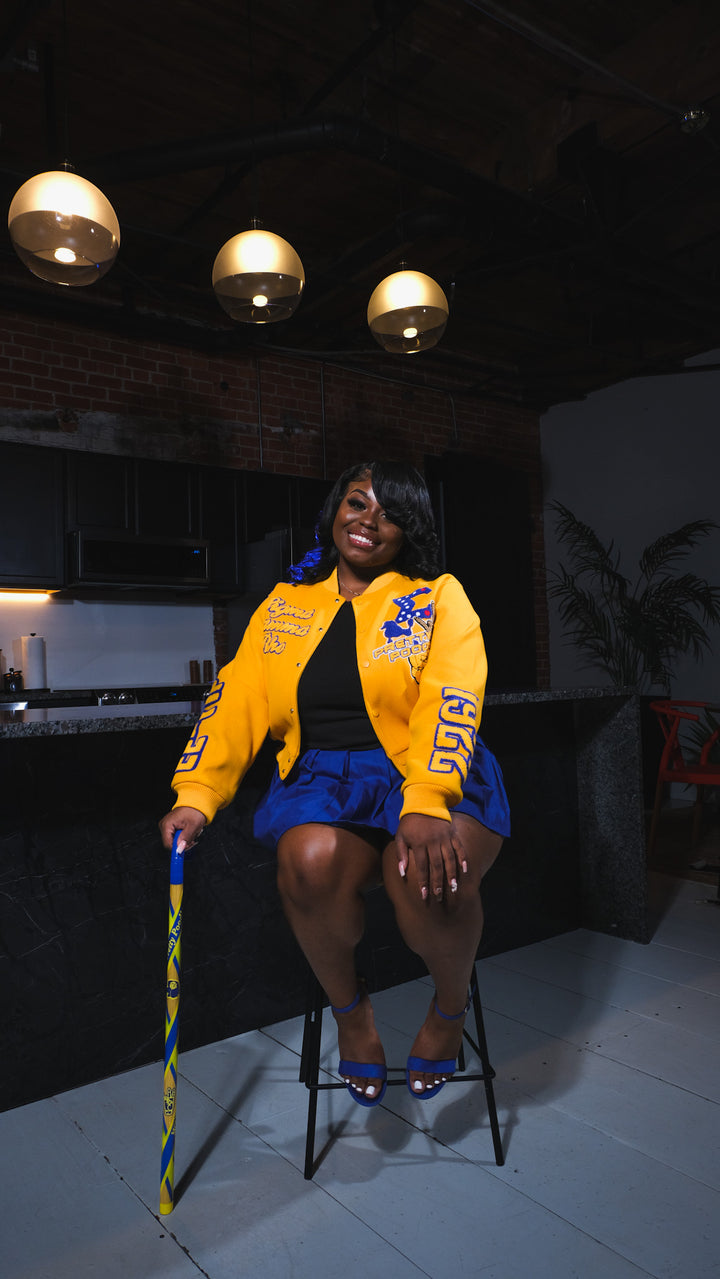 Yellow Gold Graffiti Sigma Gamma Rho Wool Crop Jacket