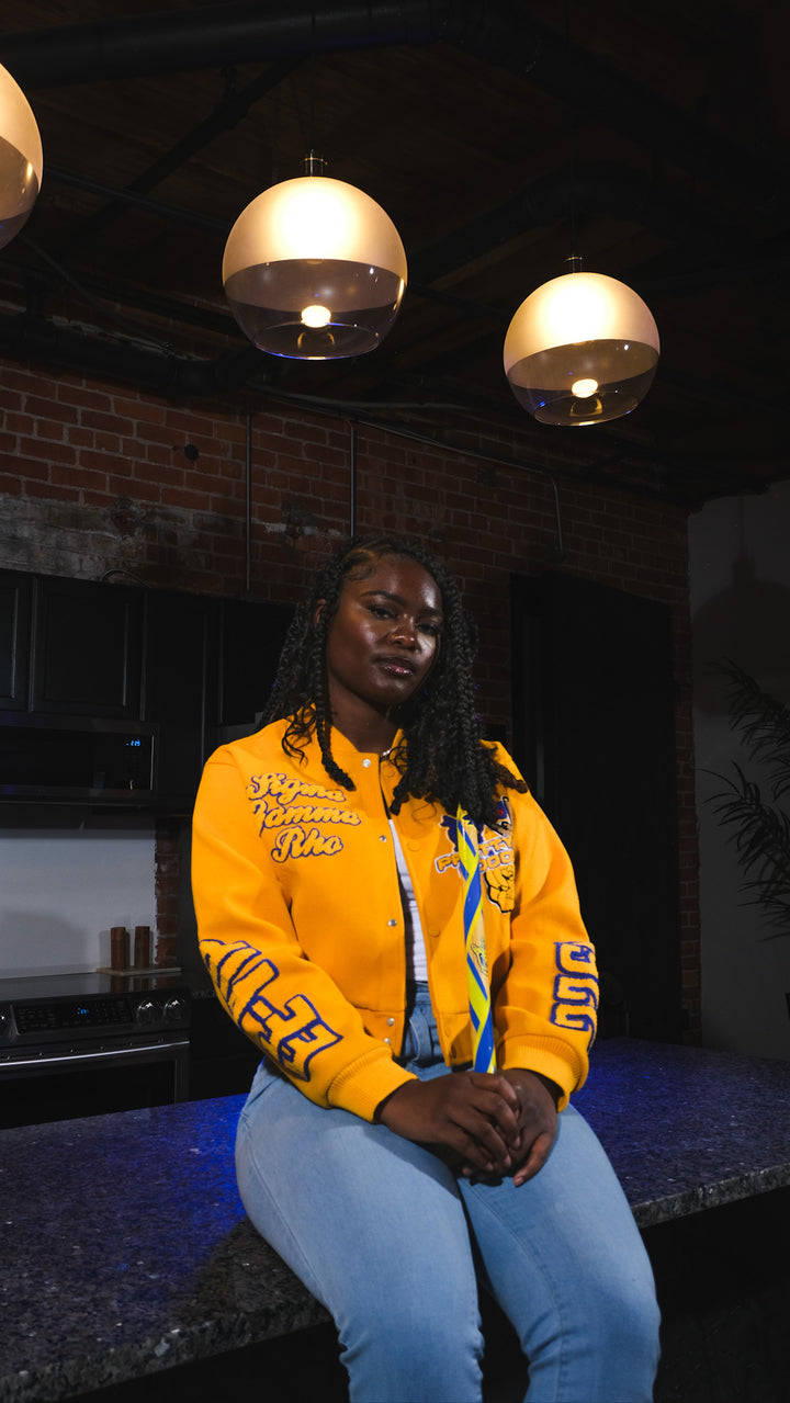 Yellow Gold Graffiti Sigma Gamma Rho Wool Crop Jacket