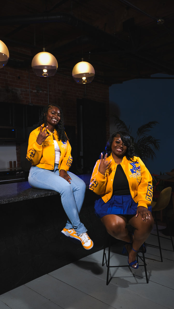 Yellow Gold Graffiti Sigma Gamma Rho Wool Crop Jacket