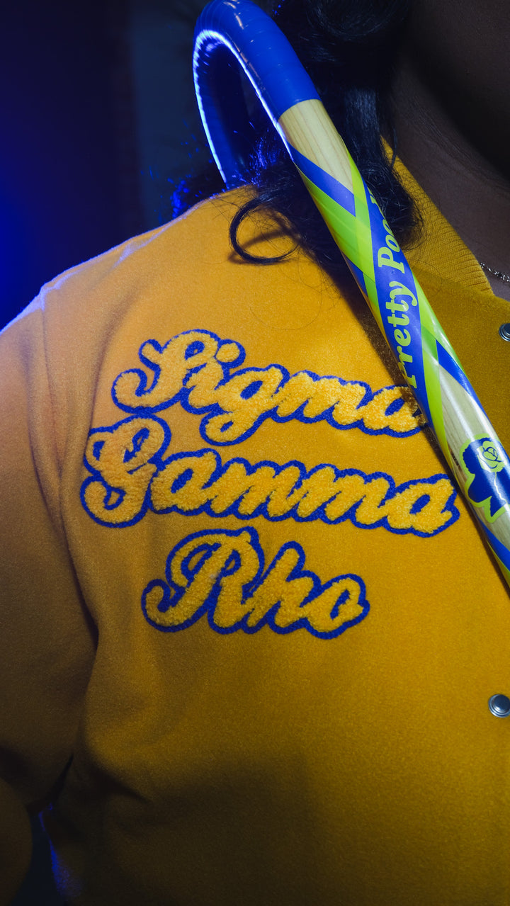 Yellow Gold Graffiti Sigma Gamma Rho Wool Crop Jacket