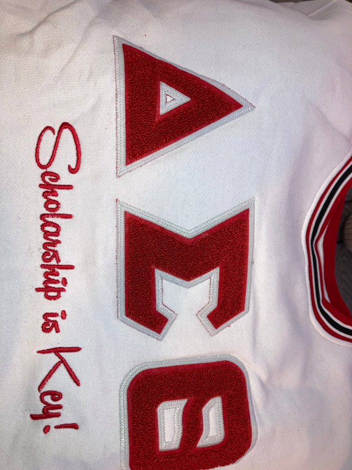 FINAL SALE: (XL, White) Delta Sigma Theta Scholarship is Key Crewneck Sweatshirt (SEE PICS & DESCRIPTION for Details)