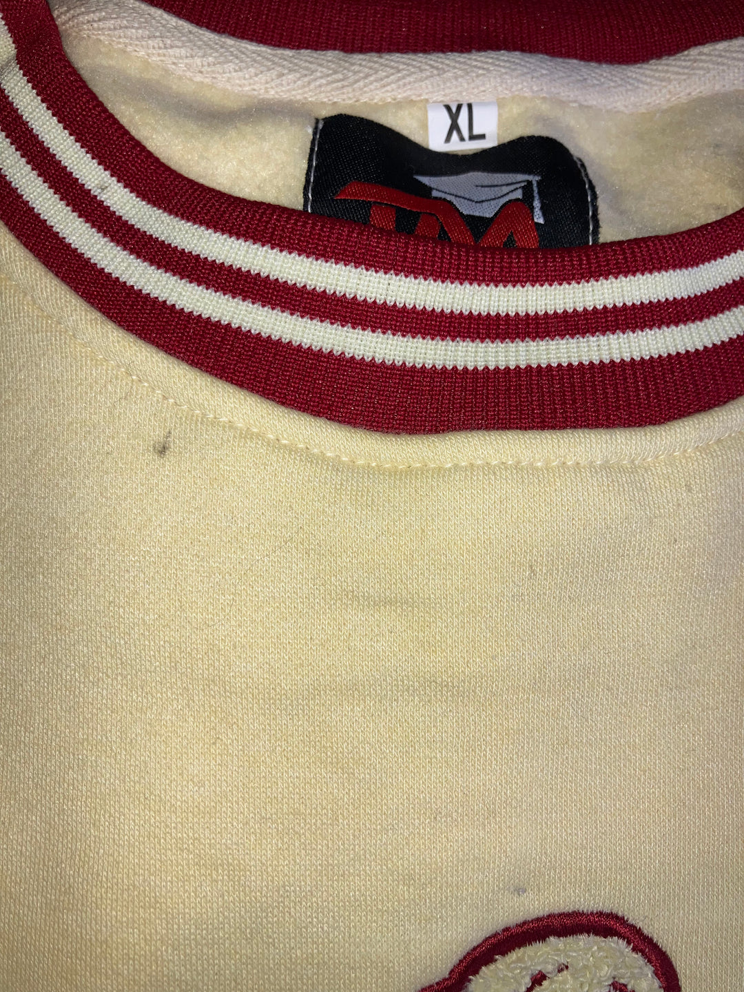FINAL SALE: XL Delta Sigma Theta Chenille Crest Crimson and Cream Vinyl Leather Crewneck Sweatshirt (SEE PICS & DESCRIPTION for Details)