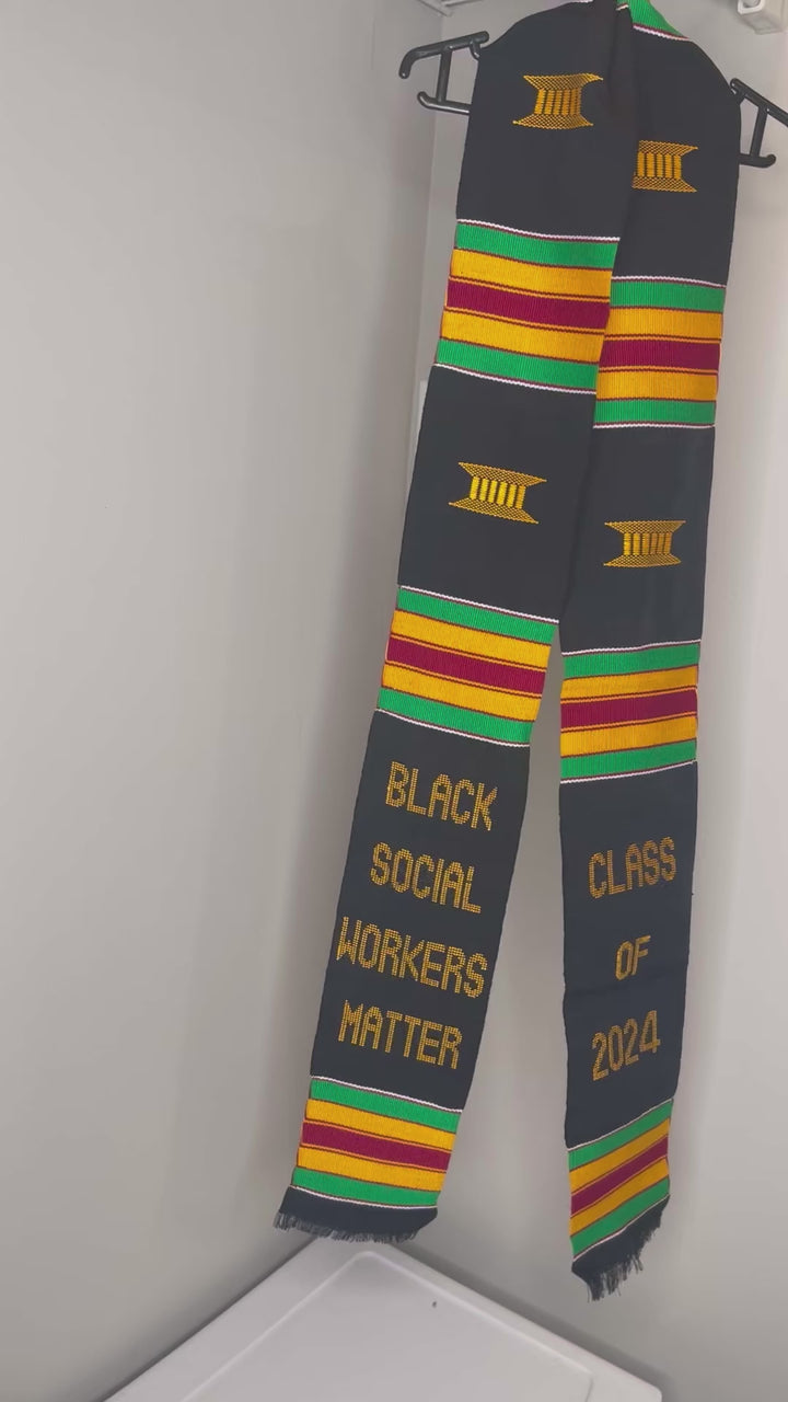 Black Social Workers Matter Kente Cloth Graduation Stole w/ Garment Care Bag