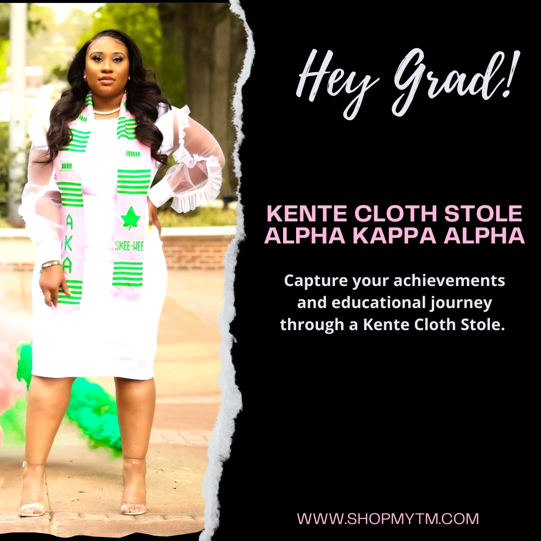 Alpha Kappa Alpha Kente Cloth Graduation Stole w/ Garment Care Bag