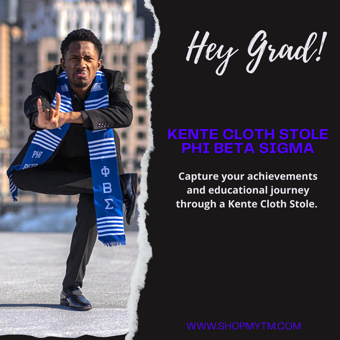 Phi Beta Sigma Kente Cloth Graduation Stole w/ Garment Care Bag