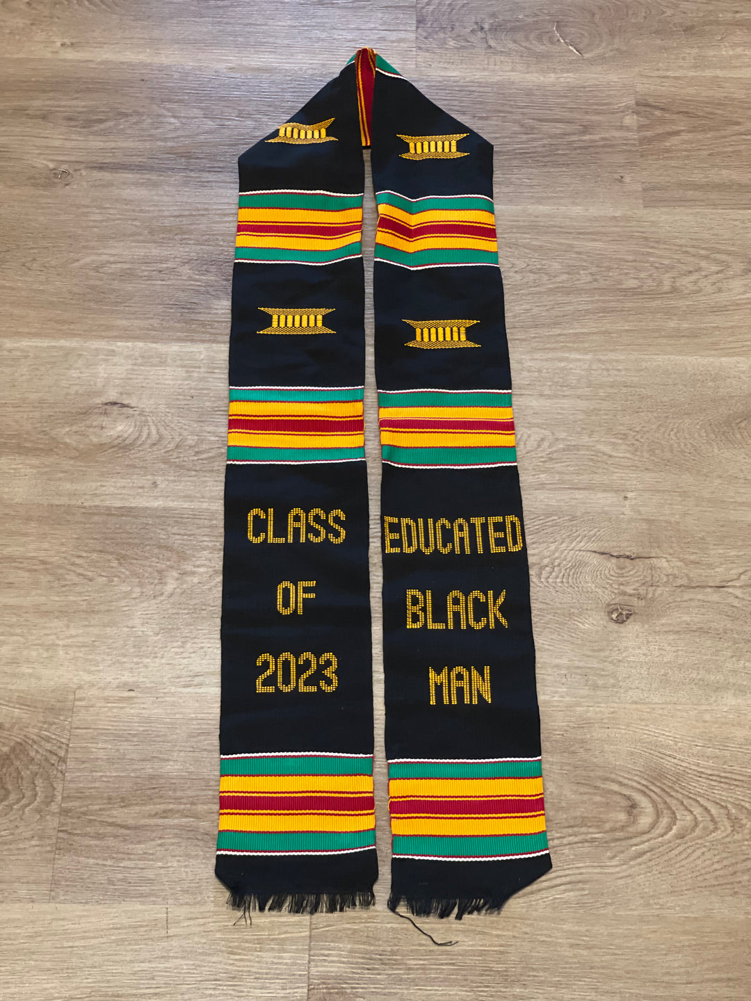 Educated Black Man Class of 2023 Kente Cloth Graduation Stole for Class of 2023 graduates.