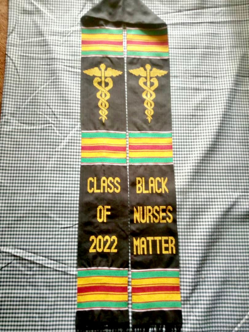 Black Nurses Matter Kente Cloth Graduation Stole w/ Garment Care Bag
